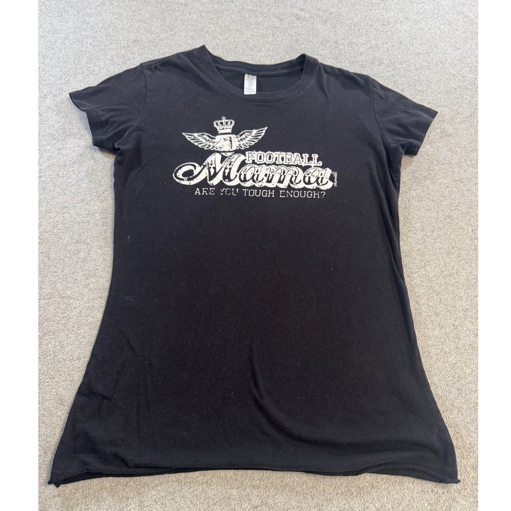 Football Mama Graphic Tee Women Large Black Good Rhinestone Winged Game Day